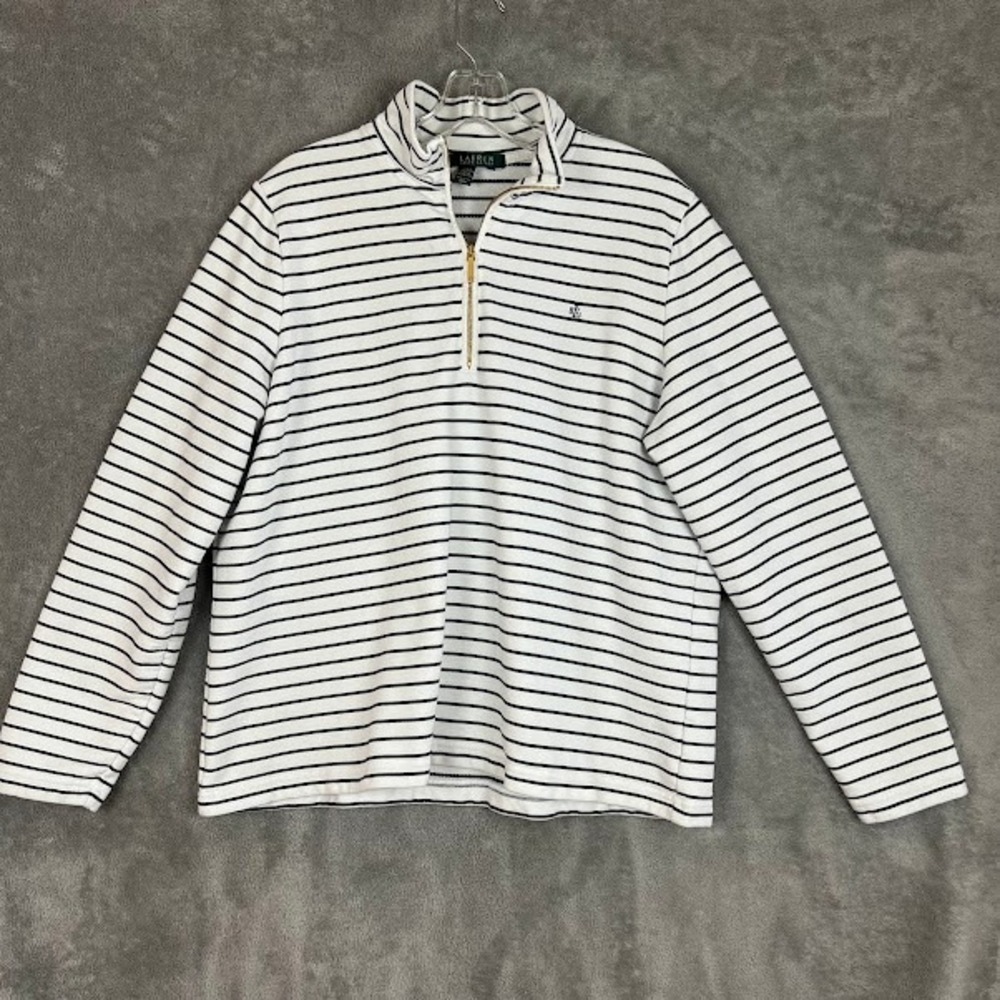 Lauren Ralph Lauren Quarter Zip Sweater Womens M/L Striped Old Money READ NOTE